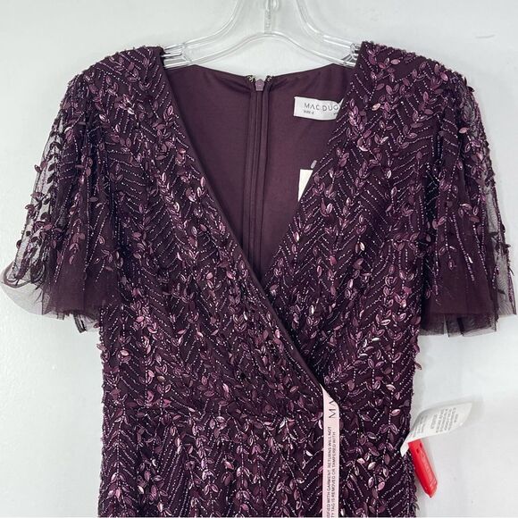 Mac Duggal 35109 Size 2 Surplice Bodice Leafy Embellished Flutter Sleeves Gown - Picture 4 of 8